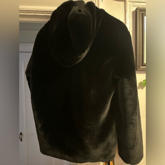 ASOS Design Hooded Faux Fur Jacket in Black - Picture 12 of 13